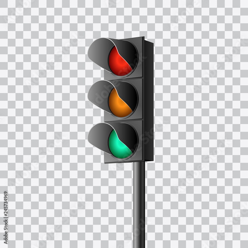 Beautiful realistic colorful perspective view traffic lights vector on transparent background.