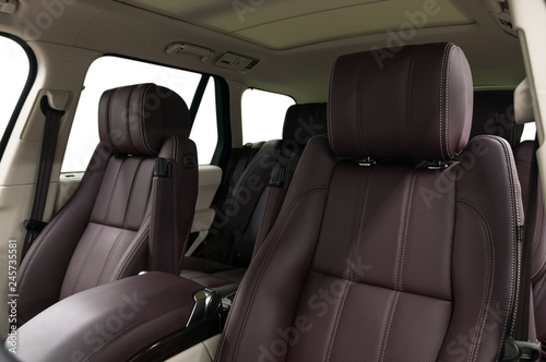  Modern leather car seats. Interior detail. © alexdemeshko