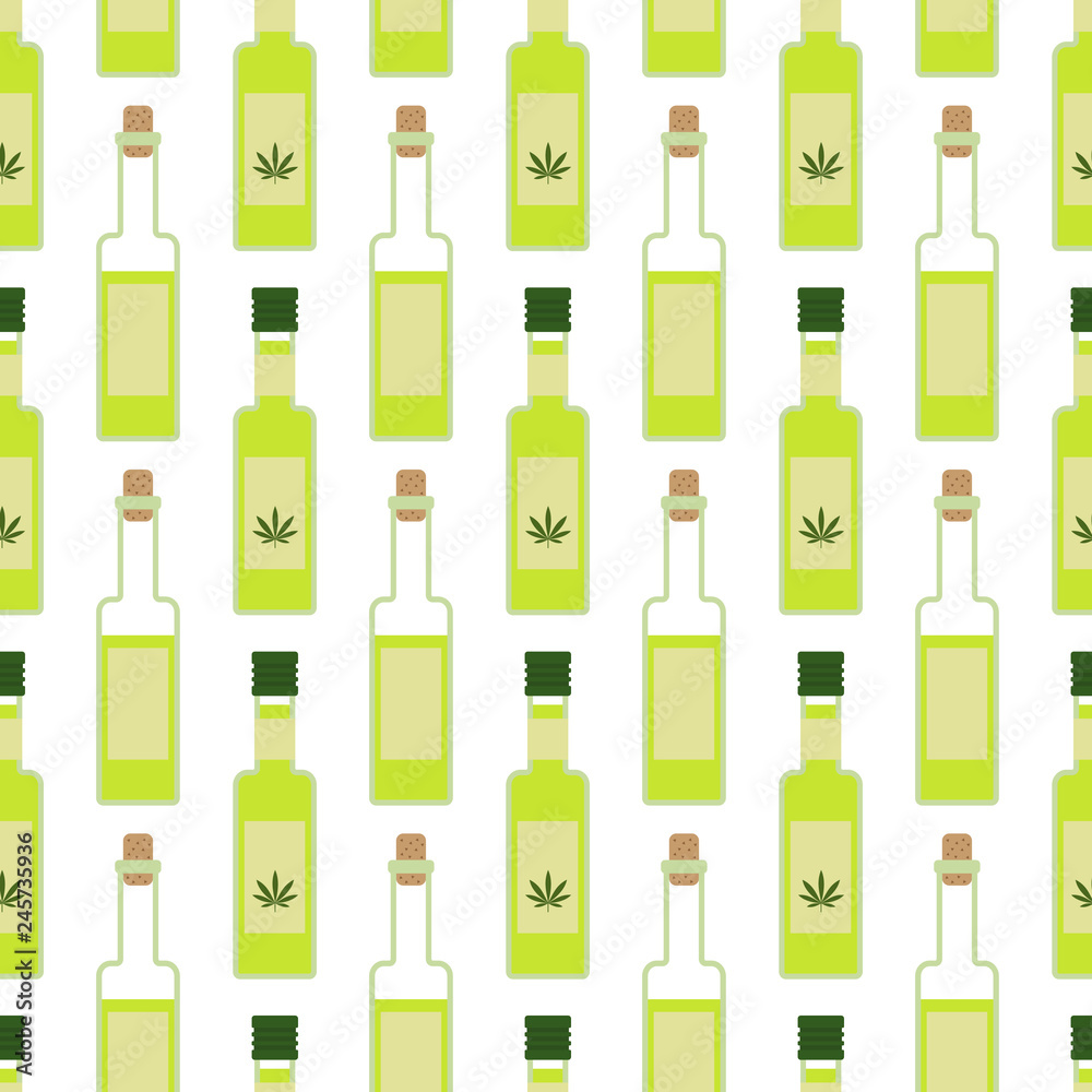 Hemp oil seamless pattern on white background Hemp oil seamless pattern on white background