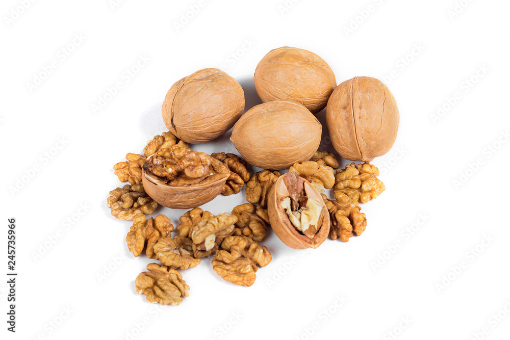 Walnuts and kernels isolated on white background Walnuts and kernels isolated on white background