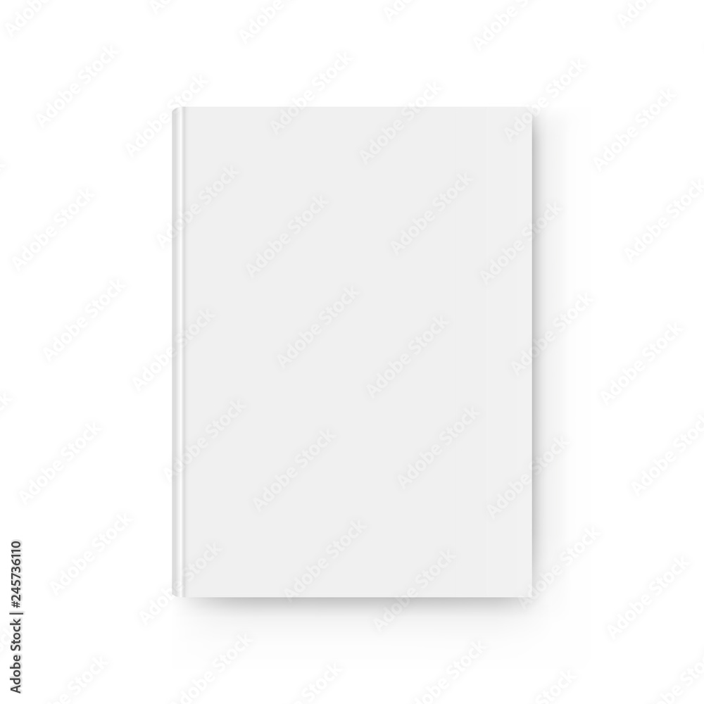Hardcover book mockup isolated on white background - top view. Vector illustration