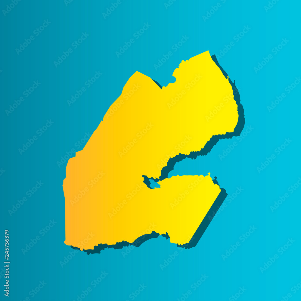 Obraz premium Political map African state - Djibouti. Colorful vector isolated illustration icon. Yellow (orange) silhouette with shadow. Blue background