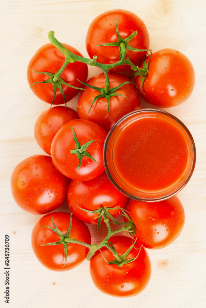 Glass of tomato juice with tomatoes Glass of tomato juice with tomatoes