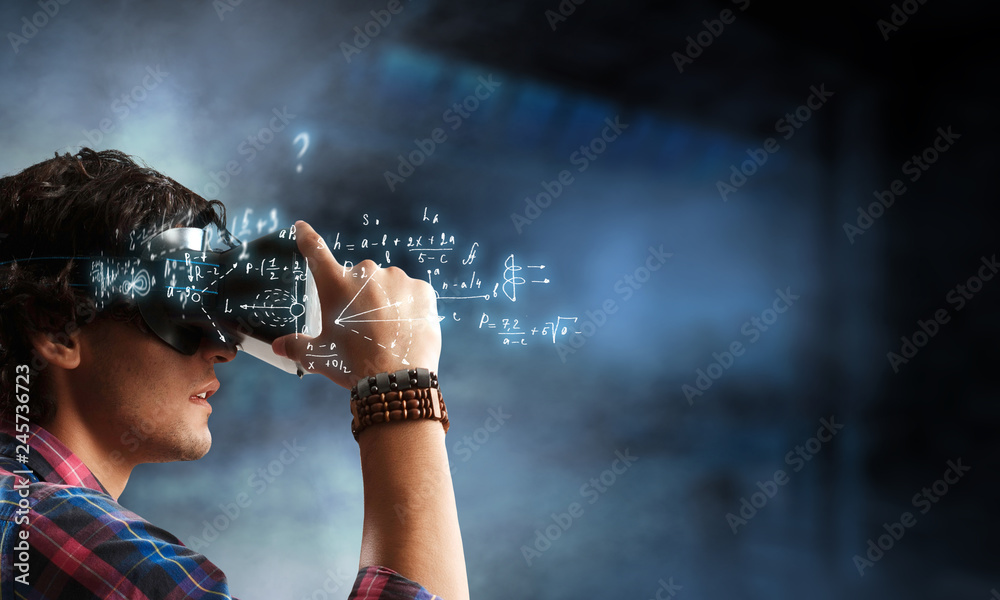 Experiencing virtual technology world. Mixed media Experiencing virtual technology world. Mixed media