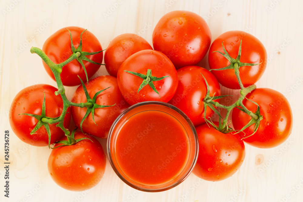 Glass of tomato juice with tomatoes Glass of tomato juice with tomatoes