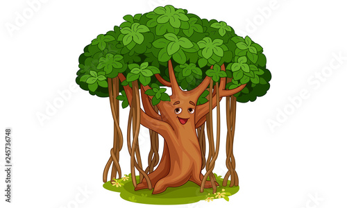 Cute banyan tree cartoon illustration