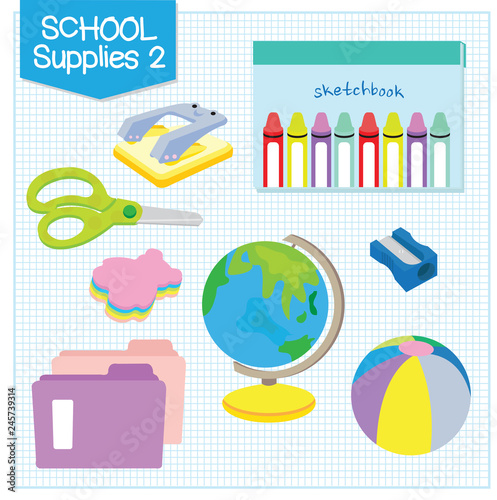 A picture of school supplies isolated in white.