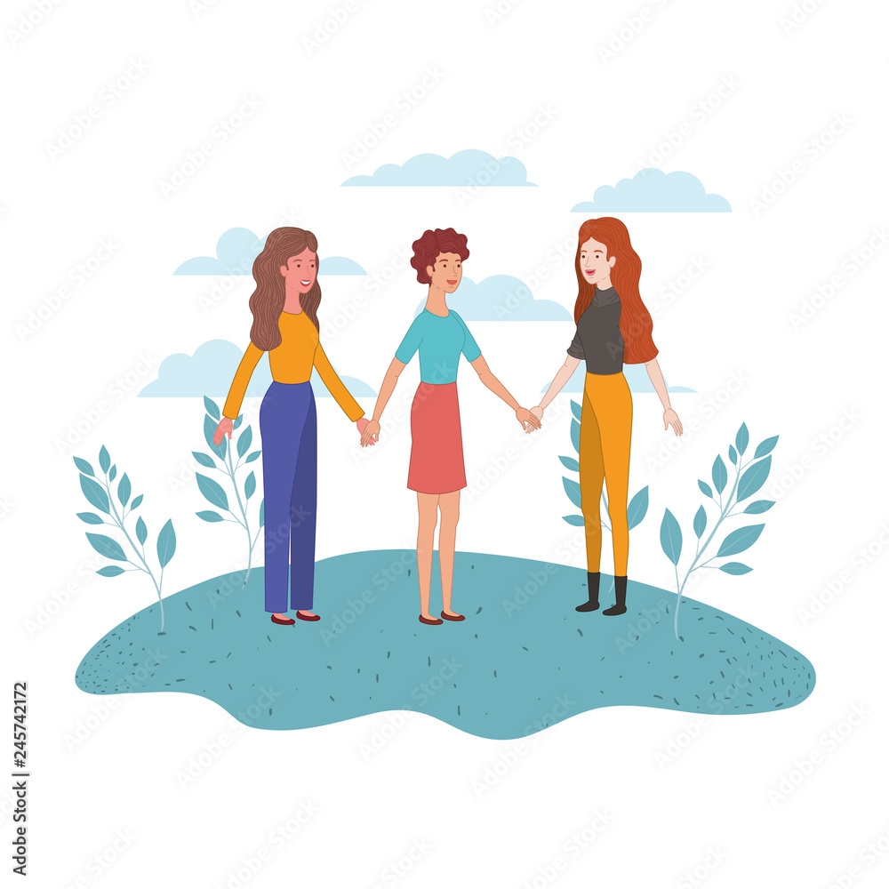 young women standing in landscape character