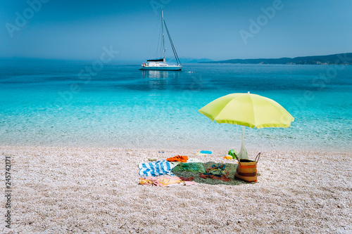Fototapeta Naklejka Na Ścianę i Meble -  Family summer vacation trip recreation retreat concept. Enjoying and relaxing time get away, unforgettable experiences to recharge on amazing beach