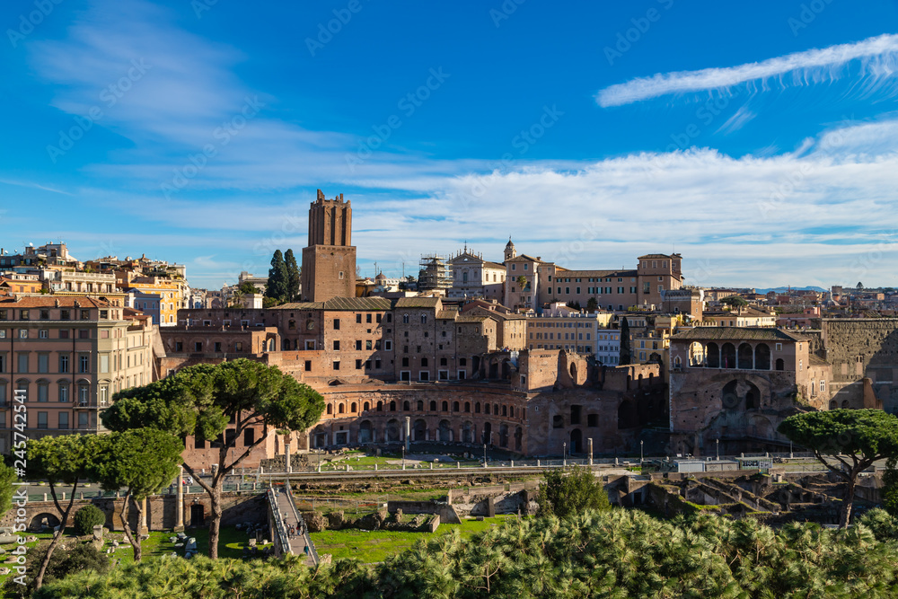 Ruins of Trajan's Market (Mercati di Traiano) in Rome, Italy. Rome architecture and landmark.