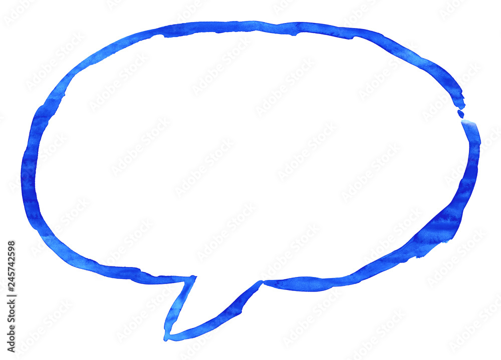 Fototapeta premium Blue ellipse speech bubble icon with watercolor paint texture isolated on white background.