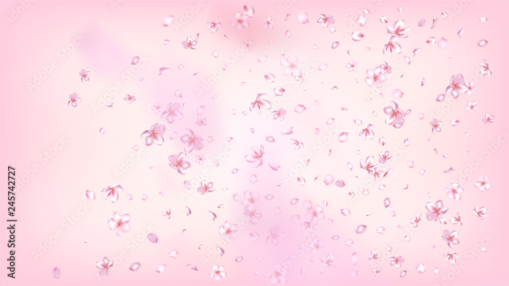 Nice Sakura Blossom Isolated Vector. Spring Showering 3d Petals Wedding Texture. Japanese Bokeh Flowers Illustration. Valentine, Mother's Day Pastel Nice Sakura Blossom Isolated on Rose
