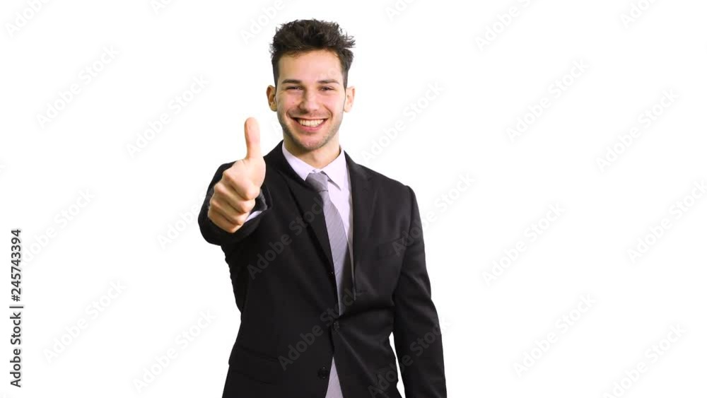 Young businessman giving thumbs up isolated on white Young businessman giving thumbs up isolated on white