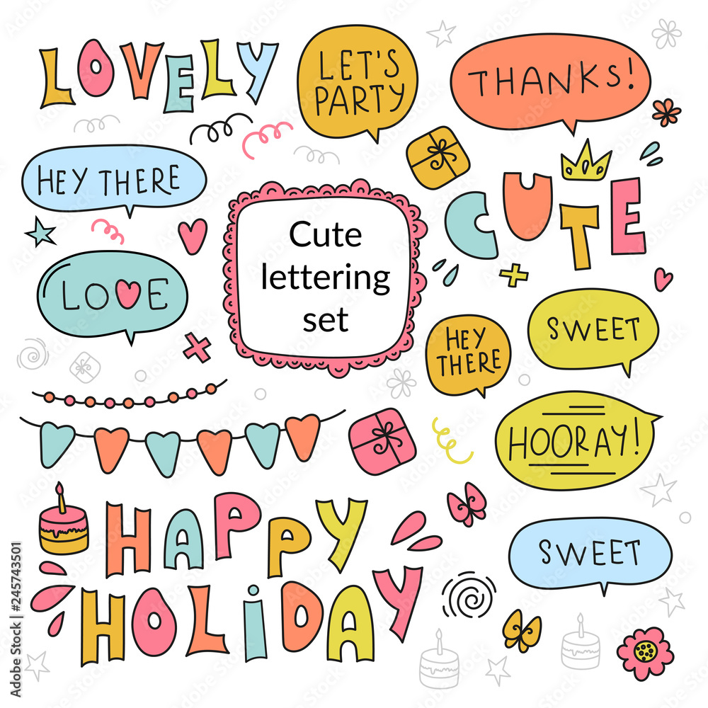 PARTY PHRASE Comic Cartoon Holiday Vector Illustration Set for Print, Fabric and Decoration. PARTY PHRASE Comic Cartoon Holiday Vector Illustration Set for Print, Fabric and Decoration.