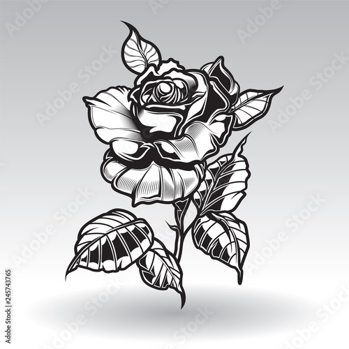 vector tattoo roses with leaves on white background