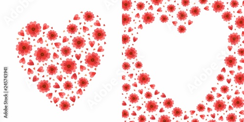 Vector flower hearts. For Valentines day and wedding square postcard, ecard, invitation, souvenirs