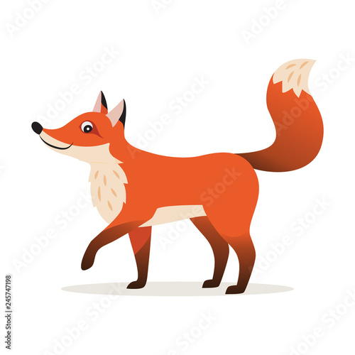 Icon of funny cute red fox isolated, forest, woodland animal, vector illustration for children book or decoration
