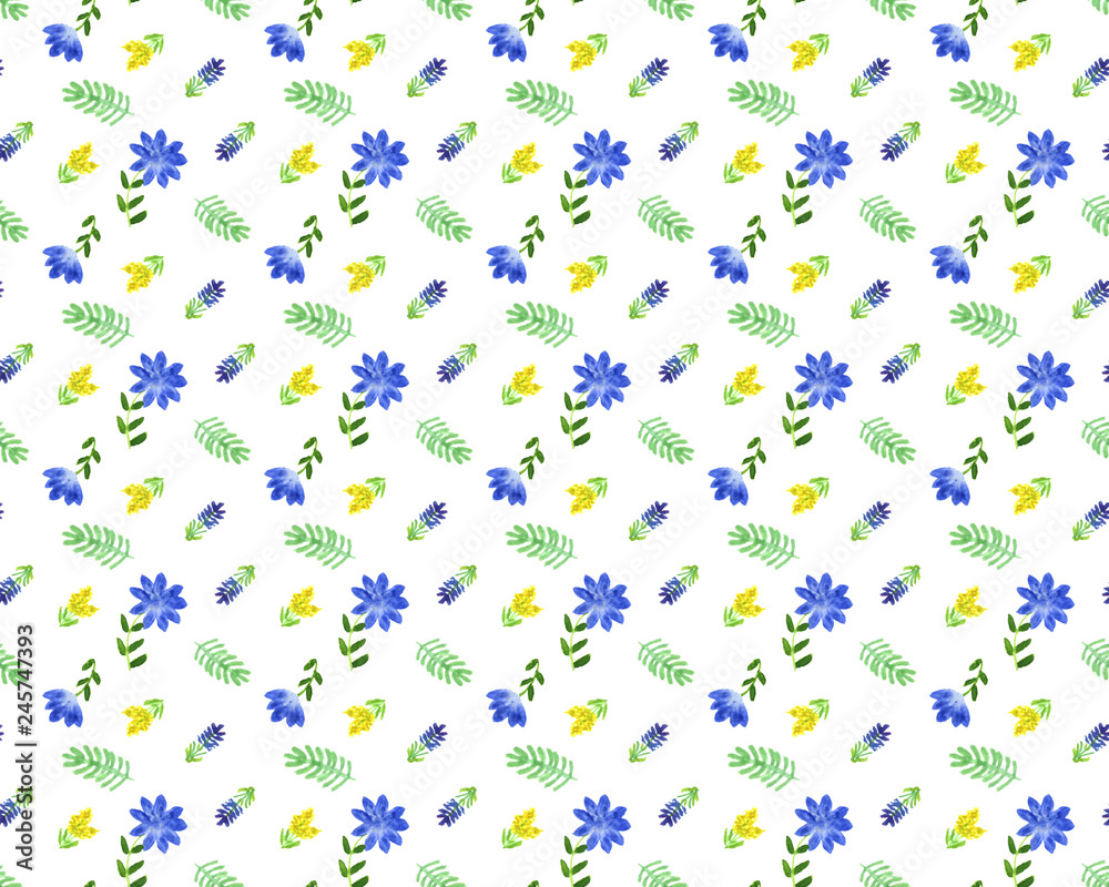 Stroke brush blue and yellow flower seamless pattern Stroke brush blue and yellow flower seamless pattern