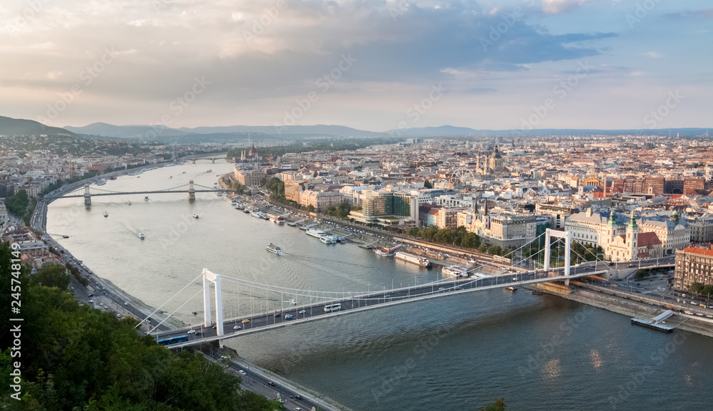 Aerial view of the beautiful city of Budapest and the Danube river