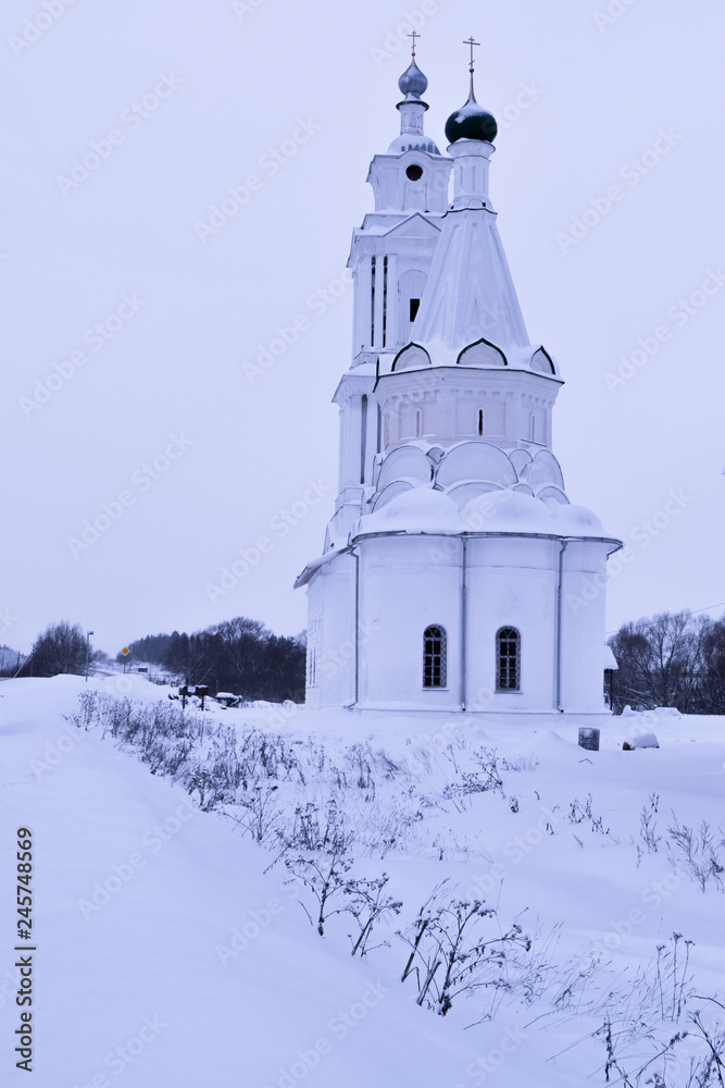 White Church on the background of winter sky