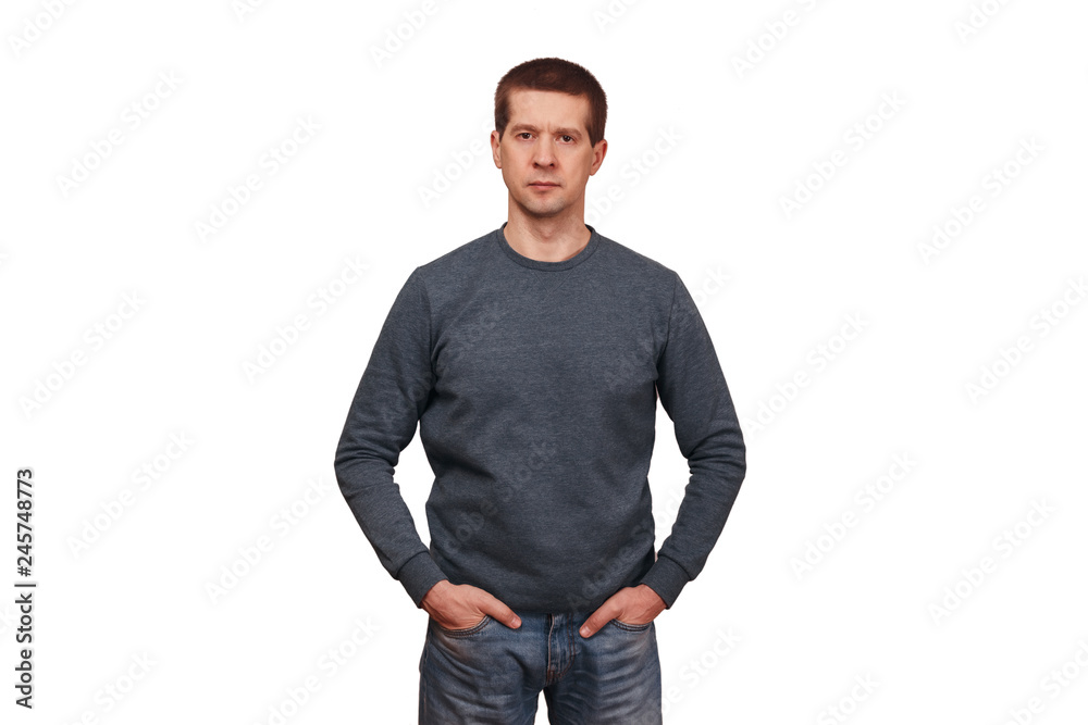 The man in long sleeved t-shirt and jeans The man in long sleeved t-shirt and jeans