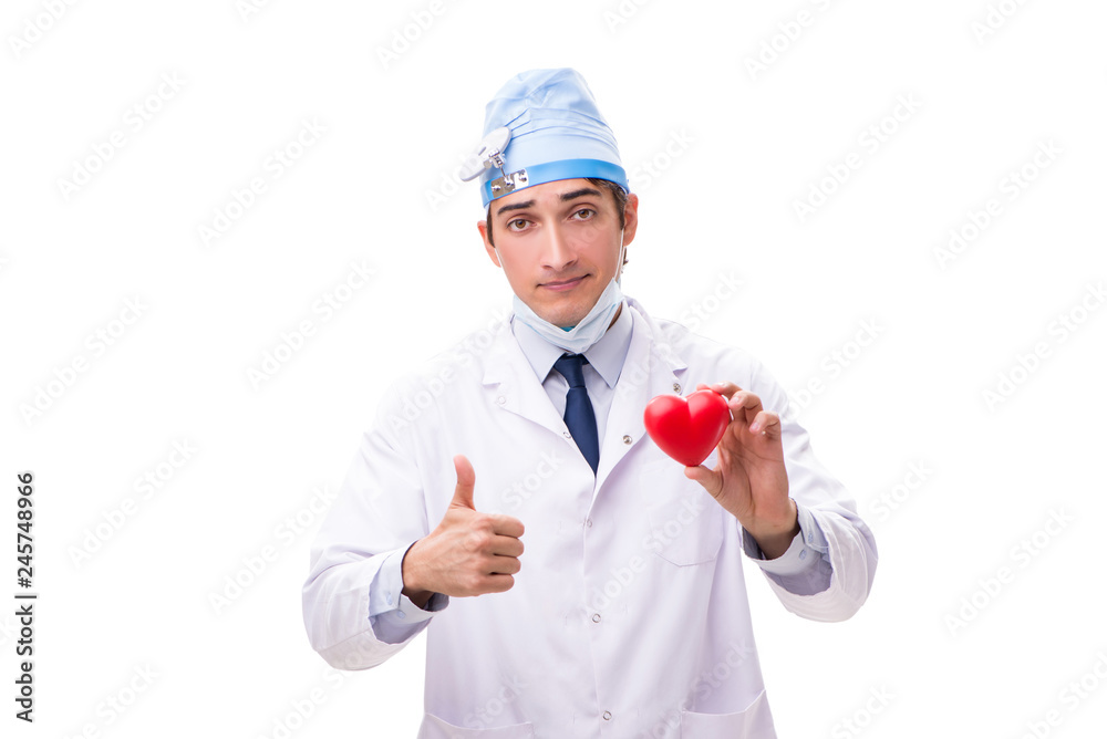 Young handsome doctor cardiologist isolated on white Young handsome doctor cardiologist isolated on white