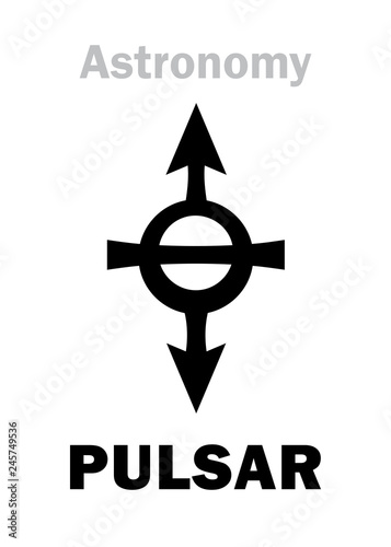 Astrology Alphabet: PULSAR, Enigmatic supermassive object of the Impulse radiation of distant galaxies in The Universe. Hieroglyphics character sign (astronomical symbol). photo