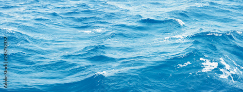 underwater blue ocean wide panorama background with sandy sea bottom
