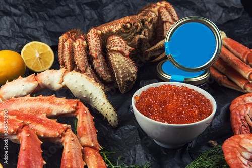 Set of seafood: red and bla...