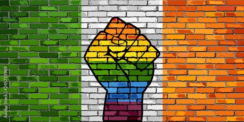 LGBT Protest Fist on a Ireland brick Wall Flag - Illustration