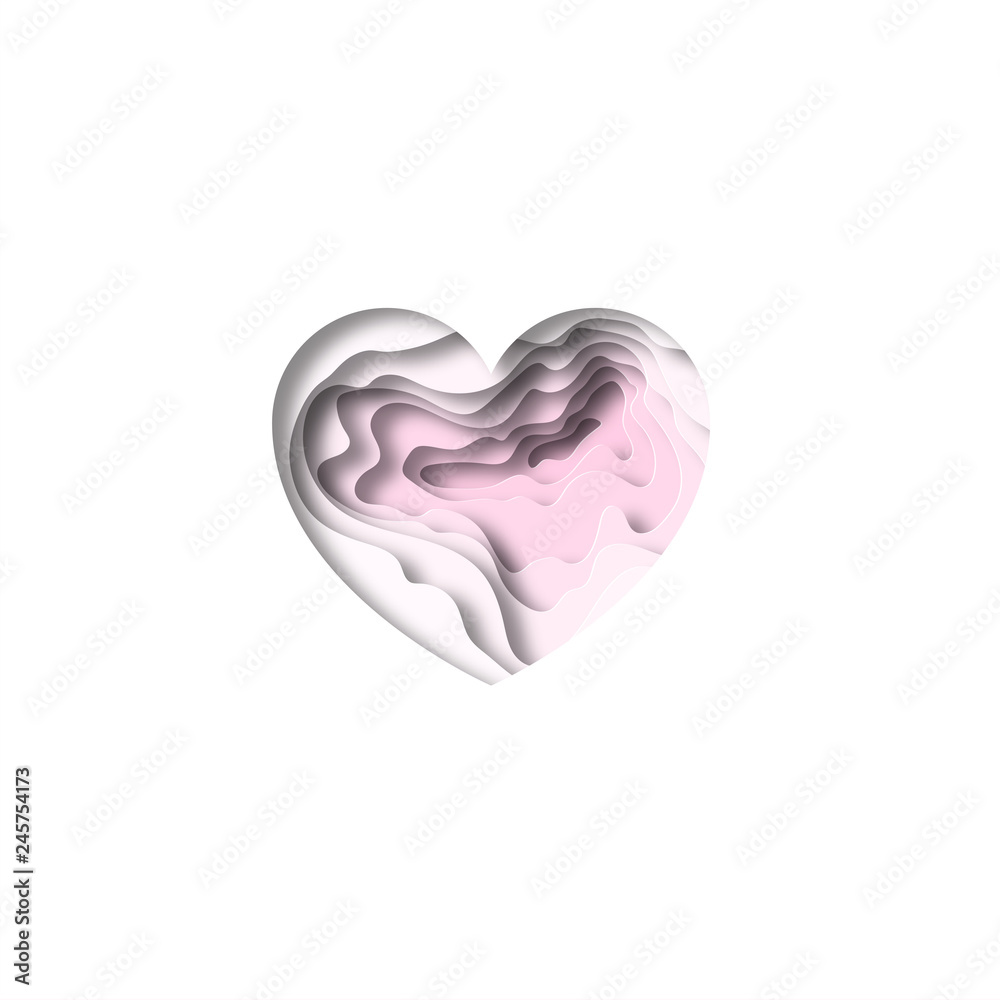 Paper cut light pink heart background design. Paper carving heart shape with shadow. Happy Valentine's Day. Greeting card on February 14th. Vector illustration Paper cut light pink heart background design. Paper carving heart shape with shadow. Happy Valentine's Day. Greeting card on February 14th. Vector illustration