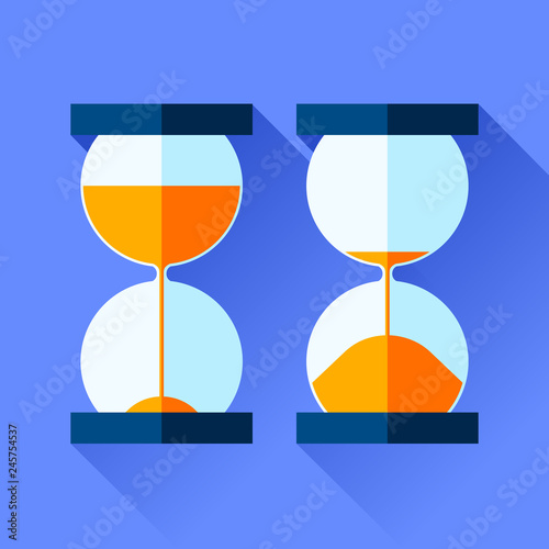 Hourglass icons set in flat style, sandglass on color background. Vector design elements for you project 