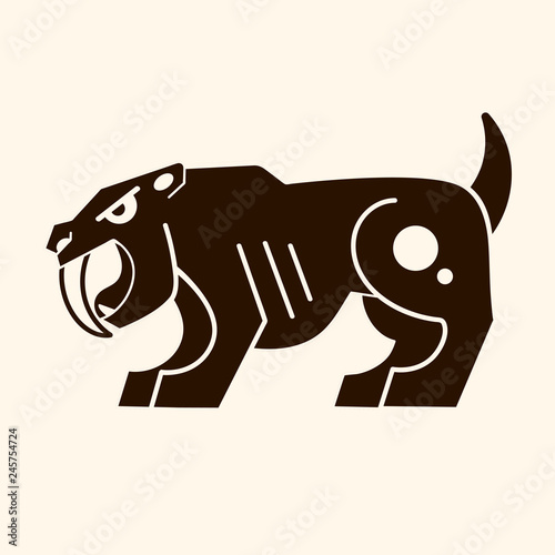 Fototapeta Naklejka Na Ścianę i Meble -  Angry saber-toothed tiger . Prehistoric era. Vector logo for t-shirt