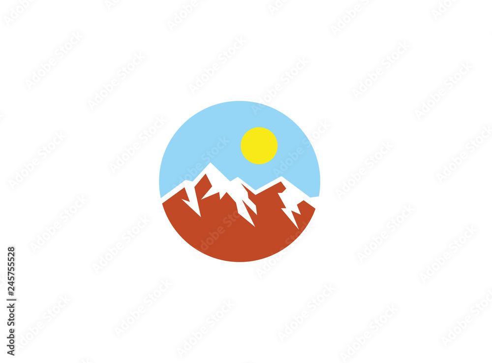 Fototapeta premium Big mountains with sun up and snow logo