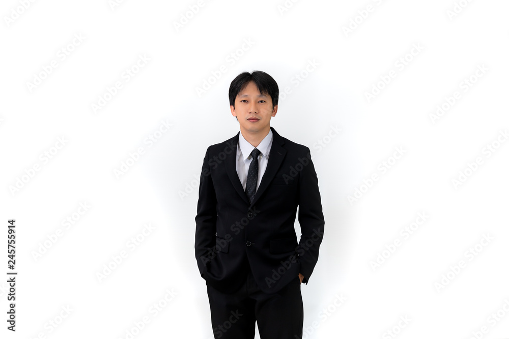 Portrait of young Asian businessman on white background