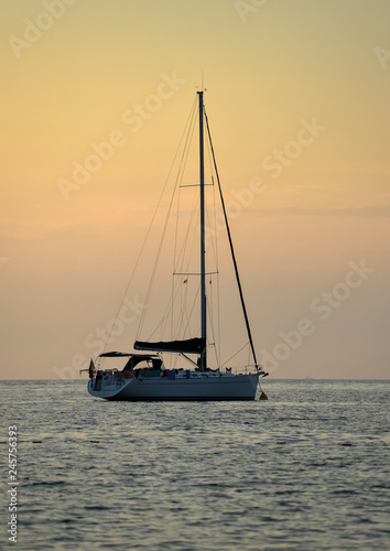 Evening view on Yachts, fishing boats and the Adriatic sunset sea, Rovinj, Croatia © esvetleishaya