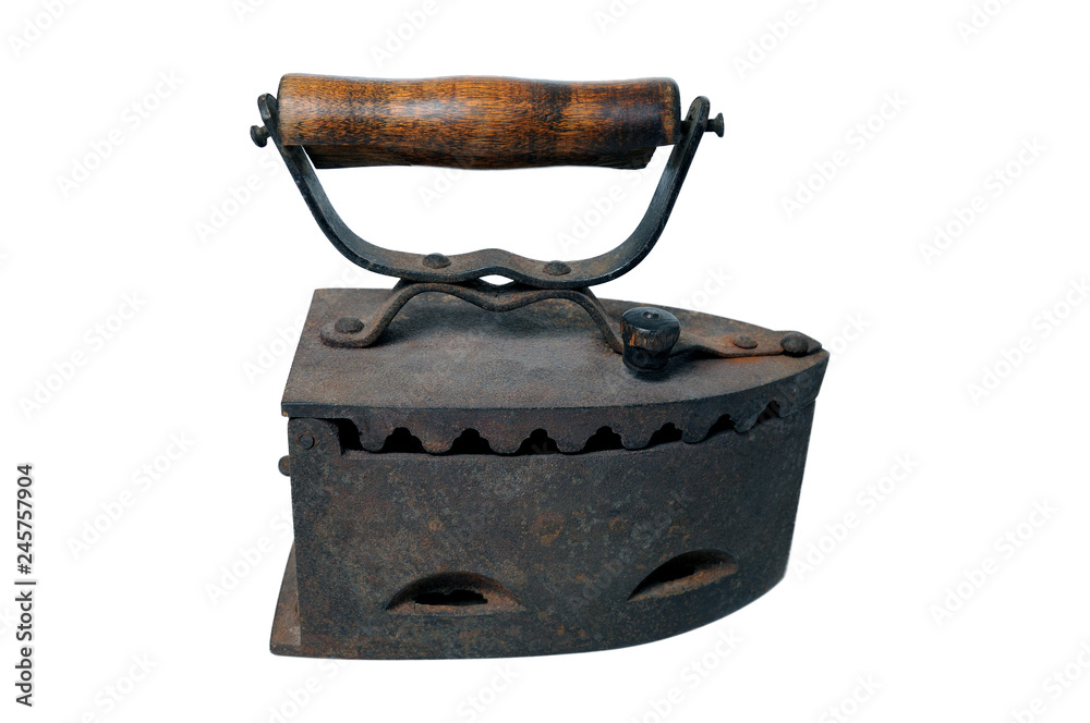 Antique coal iron. Old rusty iron isolated on white background Antique coal iron. Old rusty iron isolated on white background