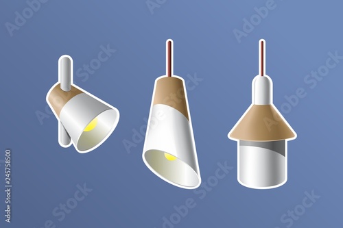 Set of lamps. Ceiling lamps of different shapes. Vector illustration lamp light electric interior energy furniture.