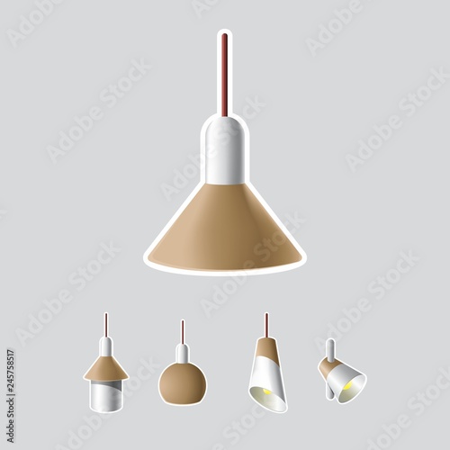 Set of lamps. Ceiling lamps of different shapes. Vector illustration lamp light isolated electric interior energy furniture.