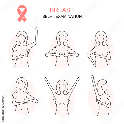Prevention of Breast Cancer Thin Line Concept Card Poster. Vector