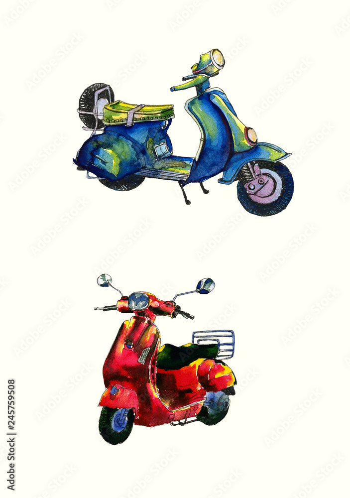 wespa scooter watercolor Stock-Illustration