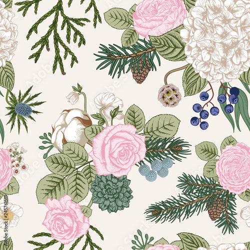 Seamless pattern with roses. Vector illustration.