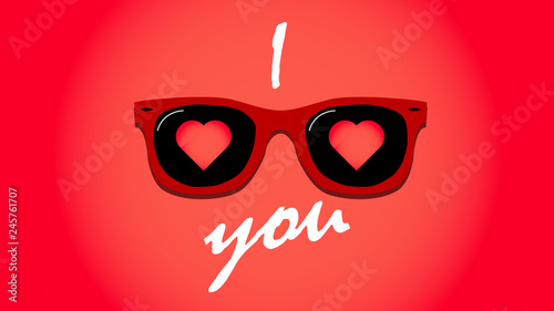 Happy Valentine's Day. Sunglasses with hearts. Love concept. Vector illustration.