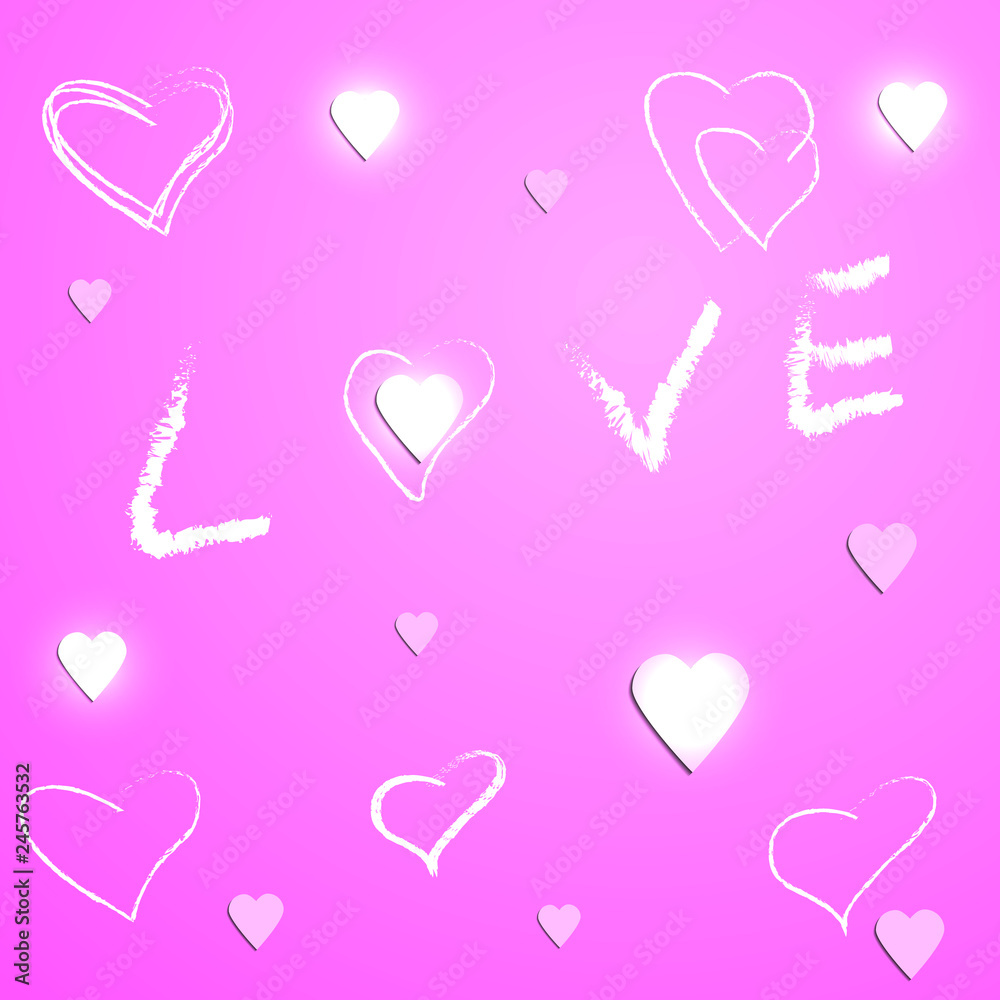 Vector inscription love on a pink background. Happy Valentines Day Card Design. 14 February