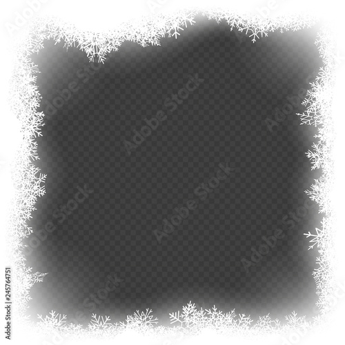 Christmas frame effect with white glowing light and snowflakes. EPS 10