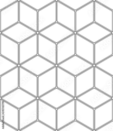 Seamless op art geometric pattern. 3D illusion. White isometric background and texture.
