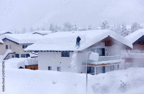 The winter ski chalet and cabin in snow mountain landscape in Austria, Europe. © Alena