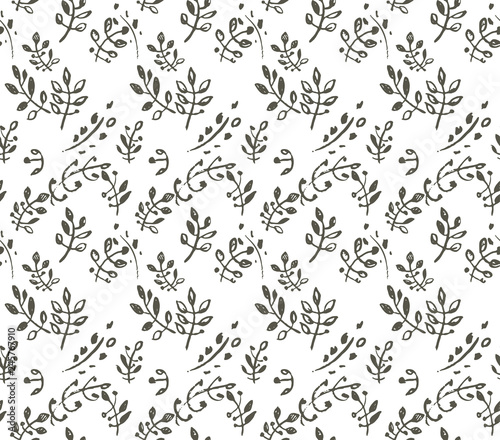 Nature seamless pattern hand drawn sprigs with leaves. Monochrome vector graphics background. Trendy design concept for fashion textile print.