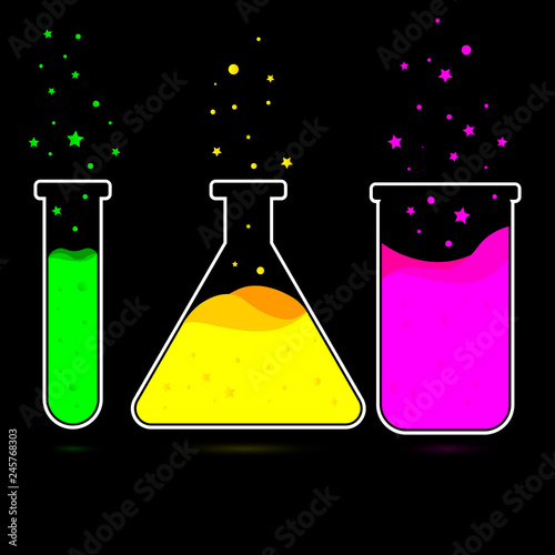 Set chemical flask icons, graphic design template, magic lab glassware, vector illustration