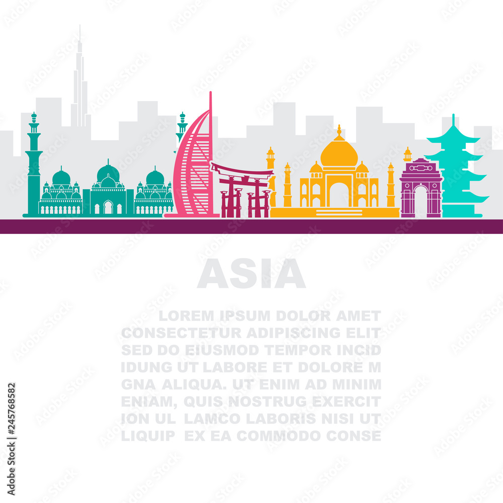 The layout of the leaflets with the sights Asia and place for text